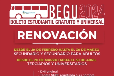 El miércoles 20 de marzo iniciará la inscripción del BEGU para estudiantes del nivel terciario y universitario