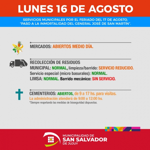 As&iacute; ser&aacute;n los servicios municipales por el feriado del lunes