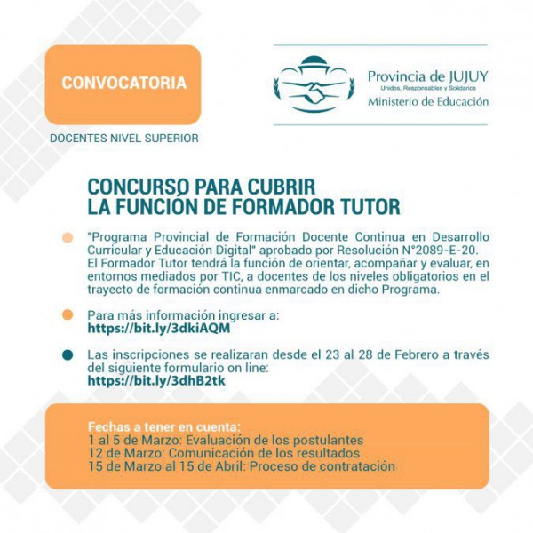 Convocan a los docentes para cubrir la funci&oacute;n de Formador Tutor.