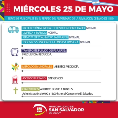 As&iacute; ser&aacute;n los servicios municipales por el feriado del 25