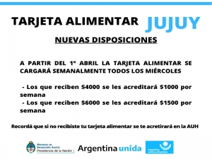 La Tarjeta AlimentAR se recargar&aacute; semanalmente