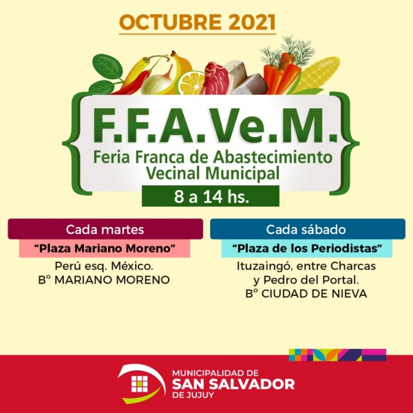 En octubre te espera la Feria Franca de Abastecimiento Vecinal Municipal