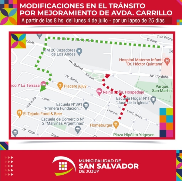 Modificaciones en el tr&aacute;nsito por mejoramiento de Avda. Carrillo