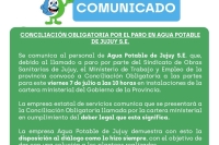 Conciliaci&oacute;n obligatoria por el paro en Agua Potable de Jujuy S.E.