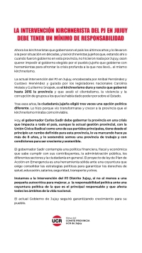 La intervención kirchnerista del PJ en Jujuy debe tener un mínimo de responsabilidad