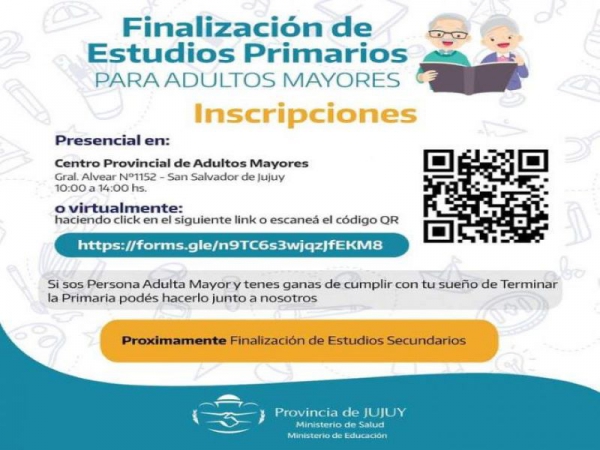 Adultos mayores podran terminar Estudios Primarios