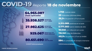 Murieron 29 personas y se registraron 1.755 nuevos contagios de coronavirus en el pa&iacute;s