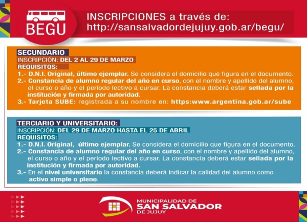 Desde el 2 de Marzo inscriben para el begu