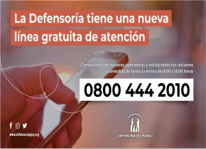 Defensor&iacute;a habilit&oacute; una l&iacute;nea telef&oacute;nica gratuita