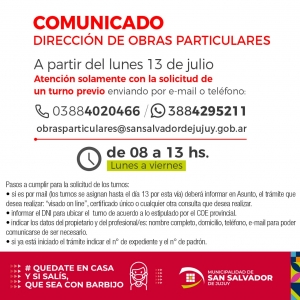 Obras particulares reanuda atenci&oacute;n al p&uacute;blico