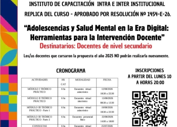 Capacitaci&oacute;n docente sobre adolescencias y salud mental