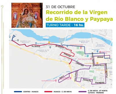 Así será el recorrido de la Virgen de Río Blanco por la ciudad