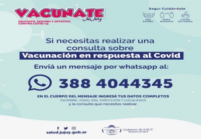 Consultas por vacunaci&oacute;n podr&aacute;n realizarse v&iacute;a WhatsApp
