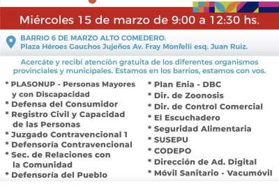 Los servicios de &ldquo;Territorios en Acci&oacute;n&rdquo; estar&aacute;n el mi&eacute;rcoles 15 en Alto Comedero