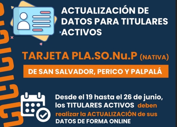 Tarjeta PLASONUP (Nativa): Actualizaci&oacute;n de datos para titulares activos
