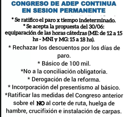 ADEP contin&uacute;a con paro por tiempo indeterminado