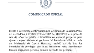 El Gobierno dio de baja la jubilaci&oacute;n de privilegio de Cristina Kirchner y la pensi&oacute;n de N&eacute;stor Kirchner