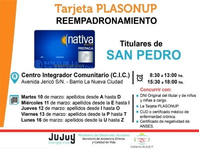 PLASONUP: Reempadronan a beneficiarios de San Pedro