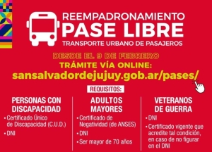 El 9 iniciará el reempadronamiento de Pases Libres