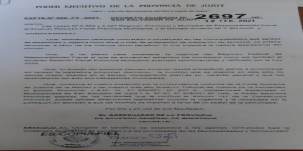 Gobierno oficializ&oacute; la estabilidad a municipales