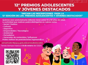 Postulan a los premios &ldquo;Adolescentes y J&oacute;venes Destacados&rdquo; hasta el 8 de enero