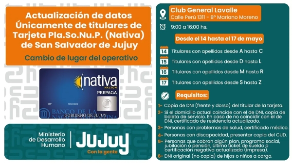 Tarjeta PLASONUP.Actualizaci&oacute;n de datos en el Club Lavalle