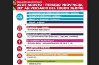 23 de agosto.Servicios municipales durante el feriado provincia
