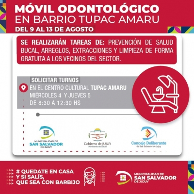 El M&oacute;vil Odontol&oacute;gico atender&aacute; en el barrio Tupac Amaru del 9 al 13 de agosto
