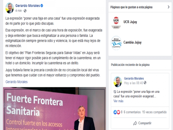 Gerardo Morales pidi&oacute; disculpas por: "poner una faja en las casas"