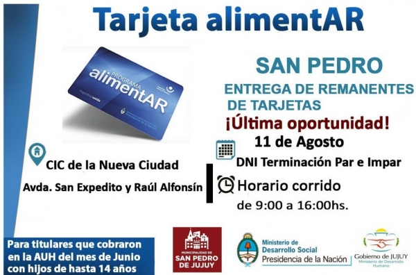 Entrega de remanentes de las Tarjetas AlimentAr en la San Pedro